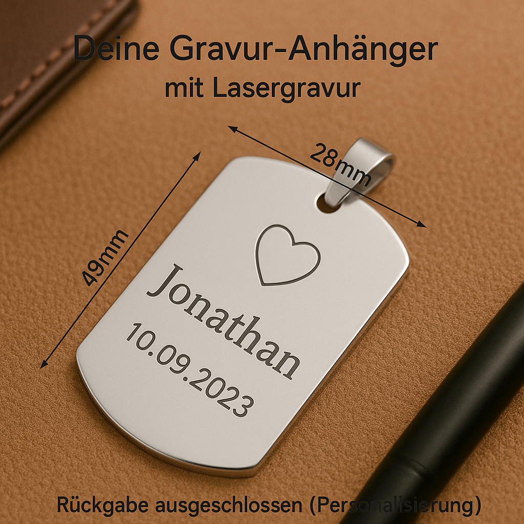 Edelstahl-Anhänger mit individueller Gravur und Maße Optokult