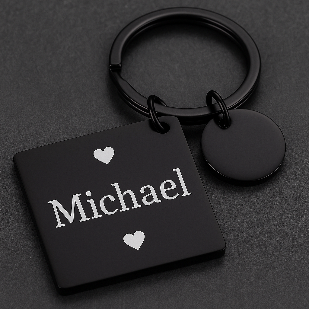 Edelstahl-Schlüsselanhänger mit Gravur – Quadrat & Kreis Optokult
