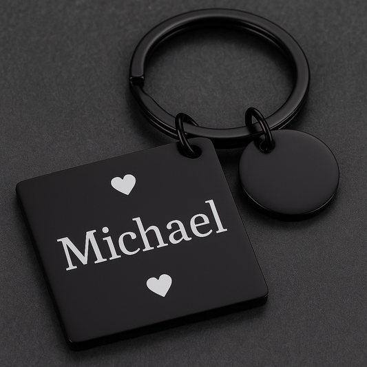 Edelstahl-Schlüsselanhänger mit Gravur – Quadrat & Kreis Optokult
